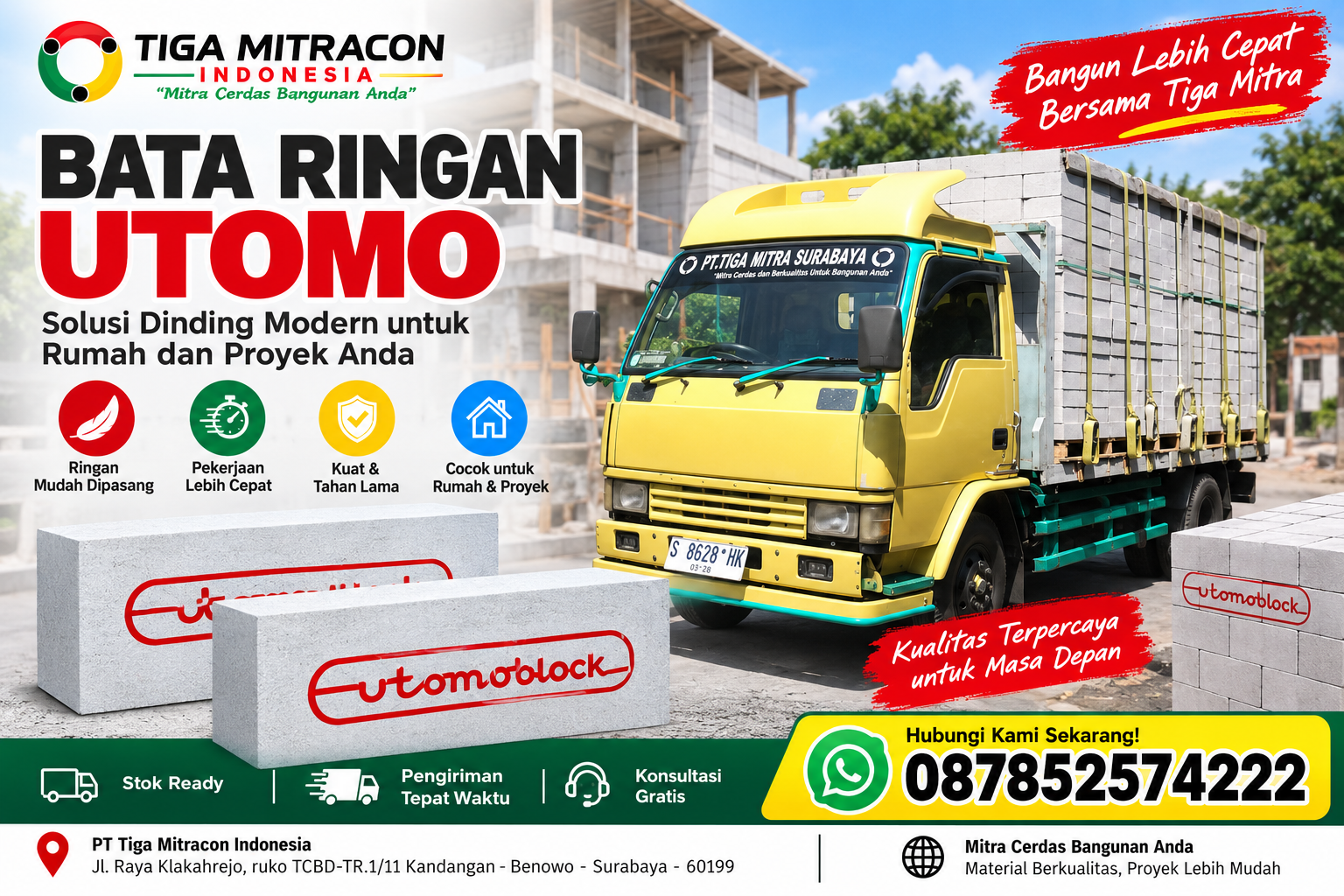 Bata Ringan Utomo Autoblock dengan armada pengiriman Tiga Mitracon Indonesia