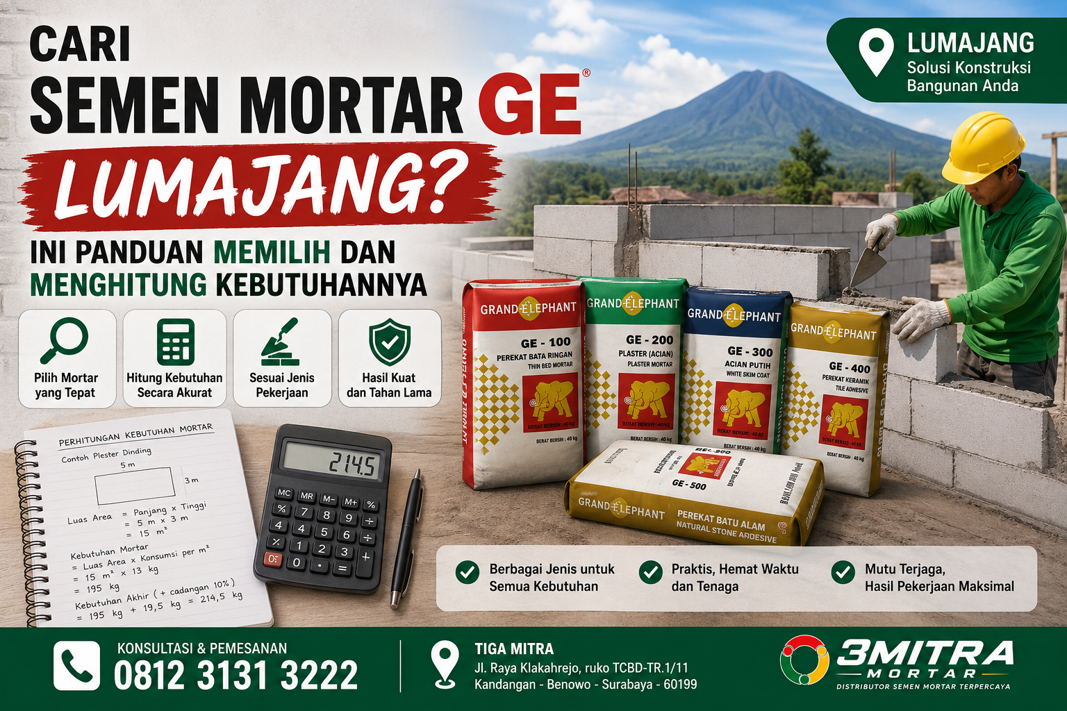 Cari Semen Mortar GE Lumajang? Ini Panduan Memilih dan Menghitung Kebutuhannya
