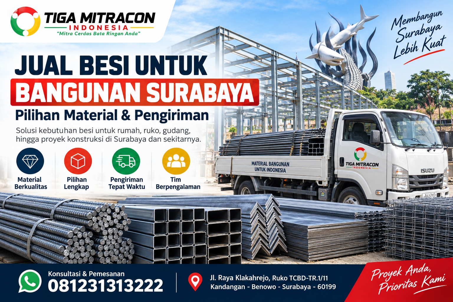 Jual besi untuk bangunan Surabaya dengan pilihan material dan layanan pengiriman Tiga Mitracon Indonesia