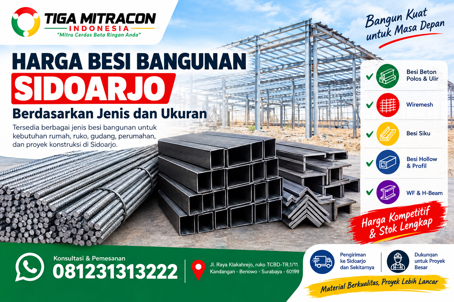 Harga besi bangunan Sidoarjo berdasarkan jenis dan ukuran untuk kebutuhan rumah dan proyek konstruksi