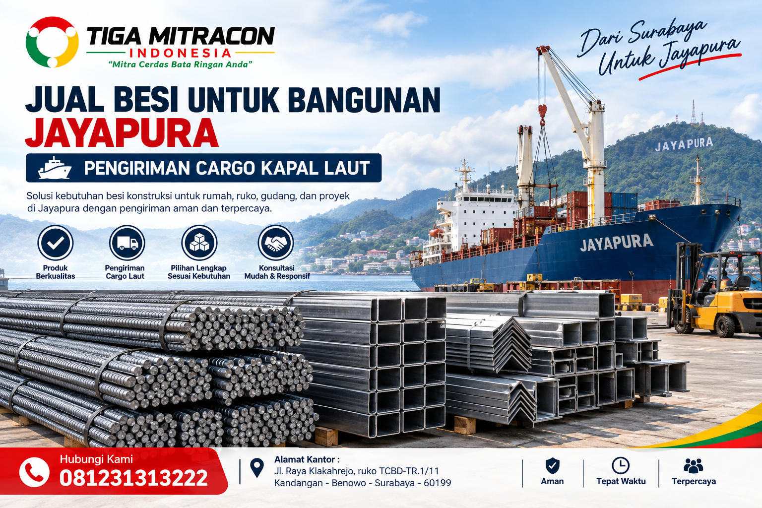 Jual besi untuk bangunan Jayapura dengan pengiriman cargo kapal laut