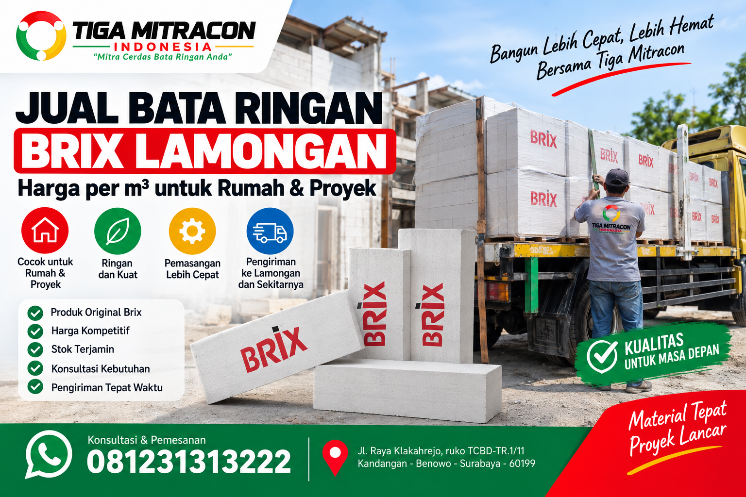 Jual bata ringan Brix Lamongan harga per m³ untuk kebutuhan rumah dan proyek konstruksi