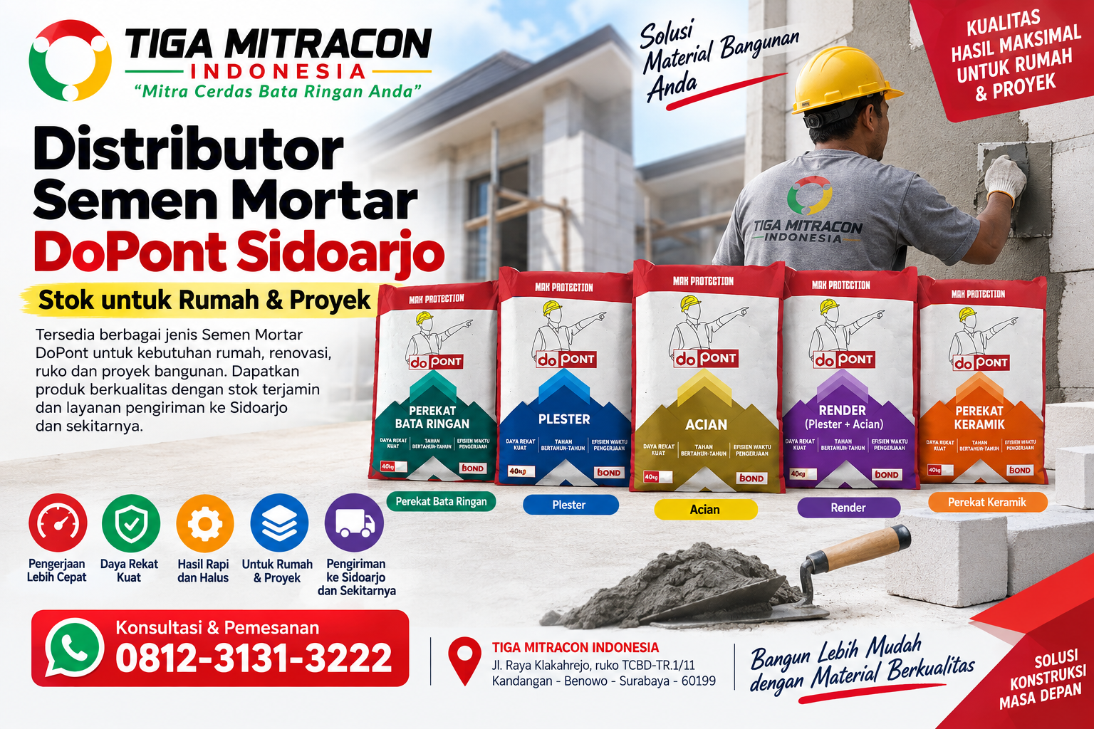 Distributor Semen Mortar DoPont Sidoarjo untuk kebutuhan rumah dan proyek bangunan
