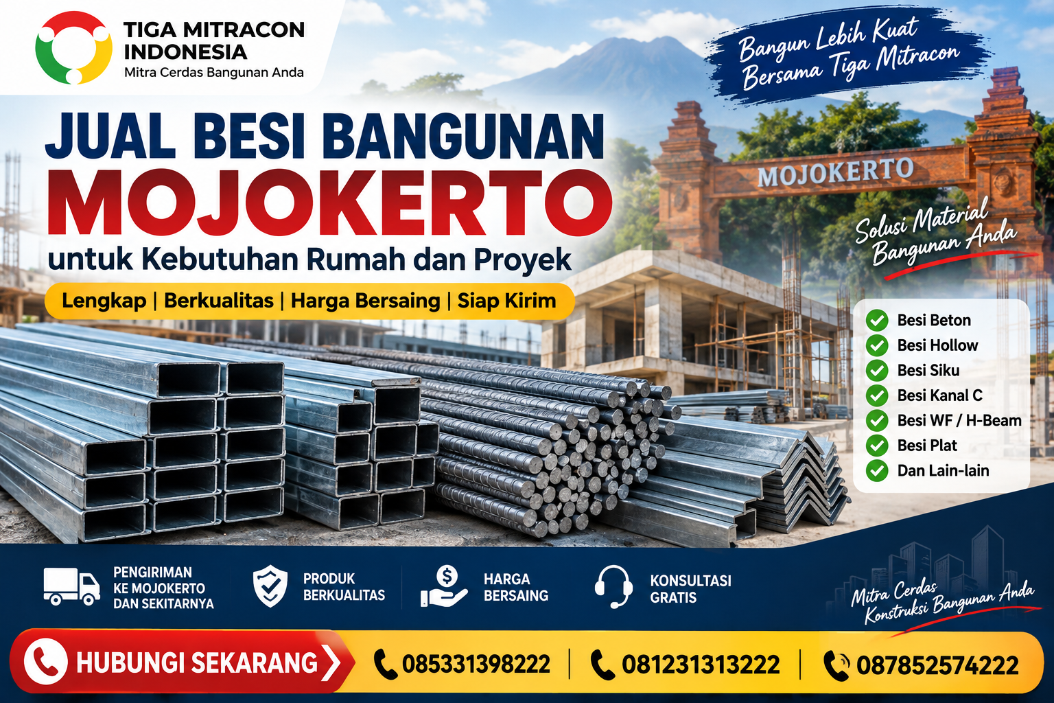 Jual Besi Bangunan Mojokerto untuk Kebutuhan Rumah dan Proyek β Tiga Mitracon Indonesia