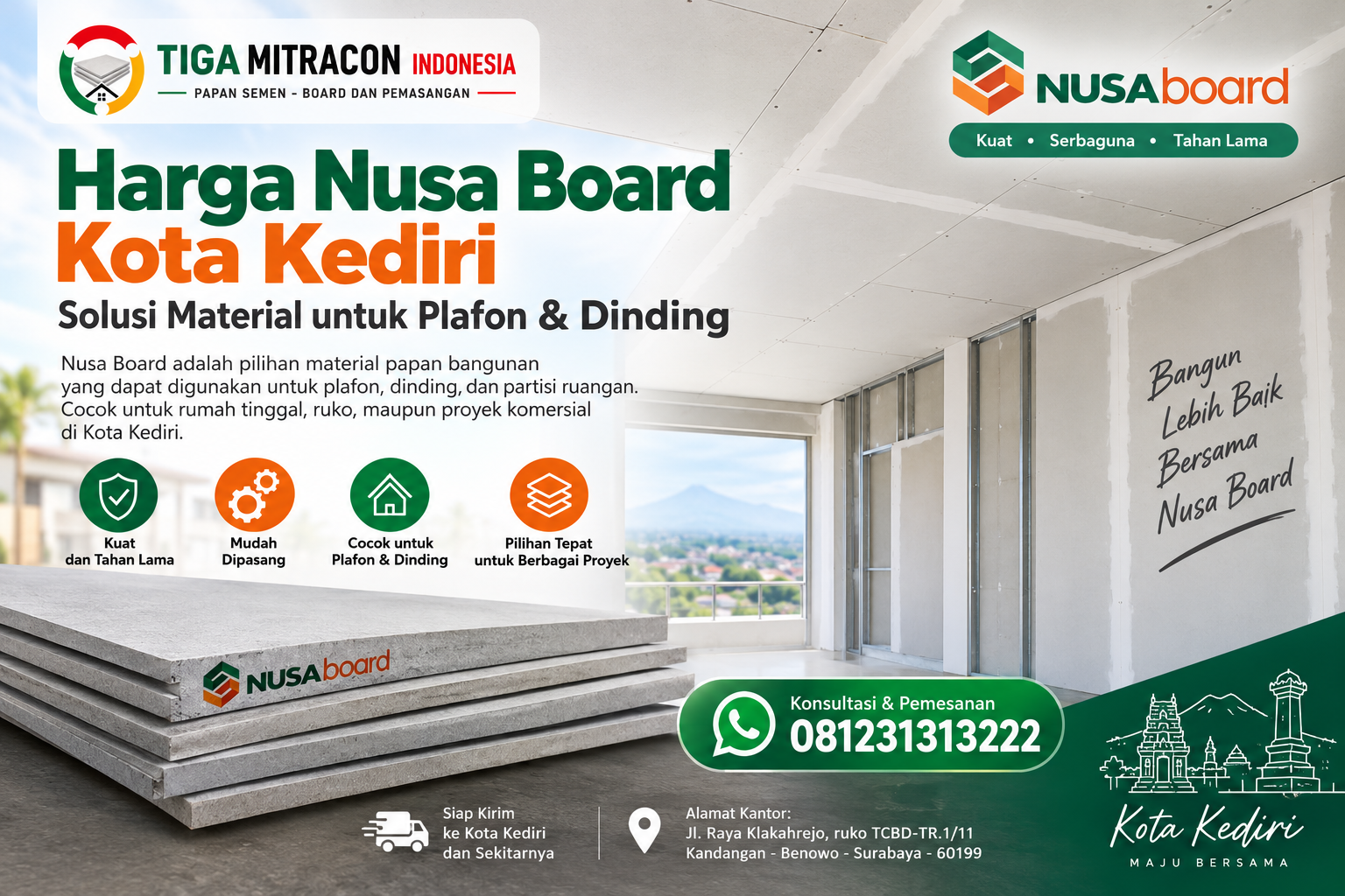 Harga Nusa Board Kota Kediri Terbaru untuk Plafon & Dinding