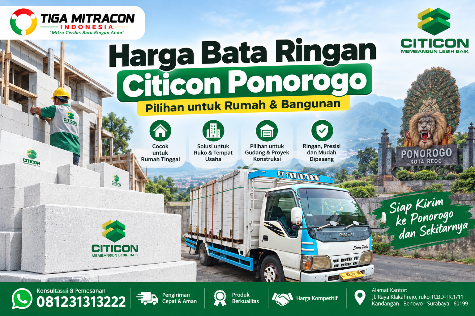 Harga Bata Ringan Citicon Ponorogo untuk Rumah & Bangunan
