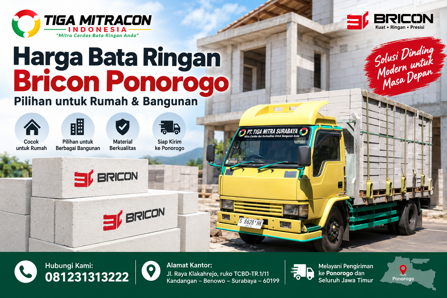 Harga Bata Ringan Bricon Ponorogo Terbaru untuk Rumah & Bangunan