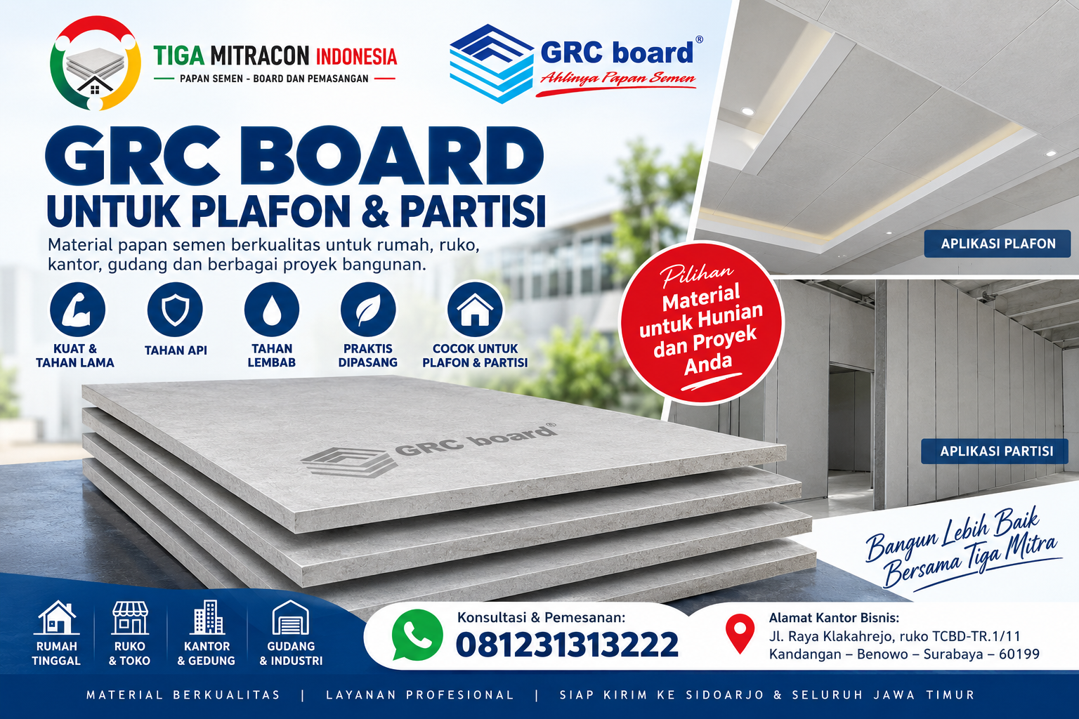 Harga GRC Board Sidoarjo Terbaru – Plafon & Partisi