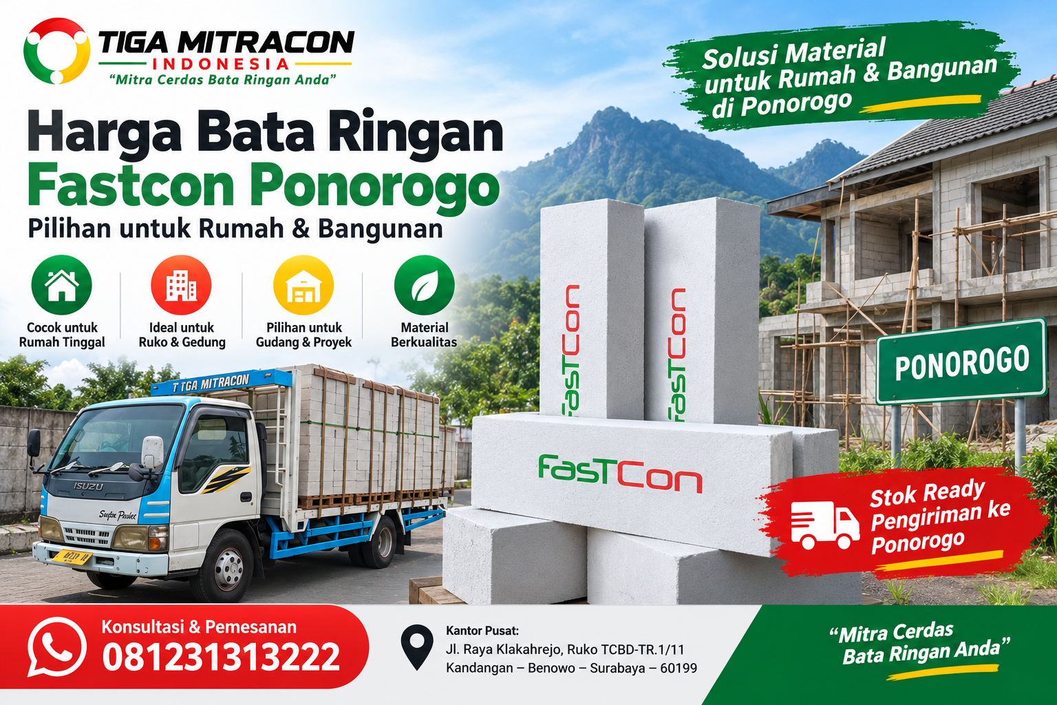 Harga Bata Ringan Fastcon Ponorogo Terbaru untuk Rumah & Bangunan