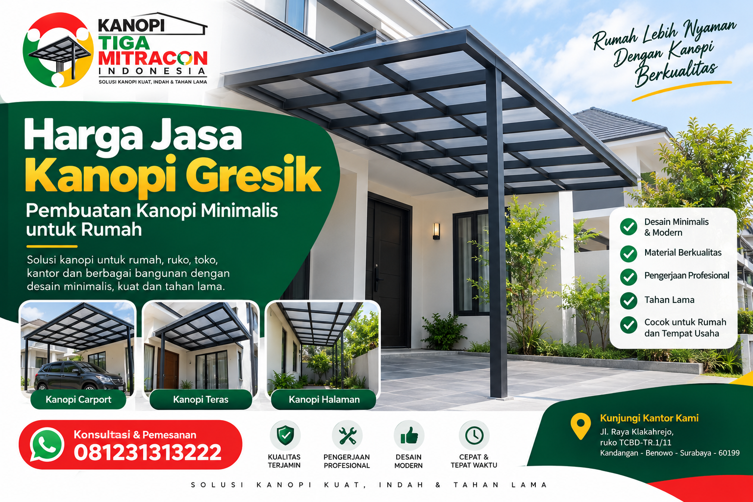 Harga Jasa Kanopi Gresik | Pembuatan Kanopi Minimalis Rumah