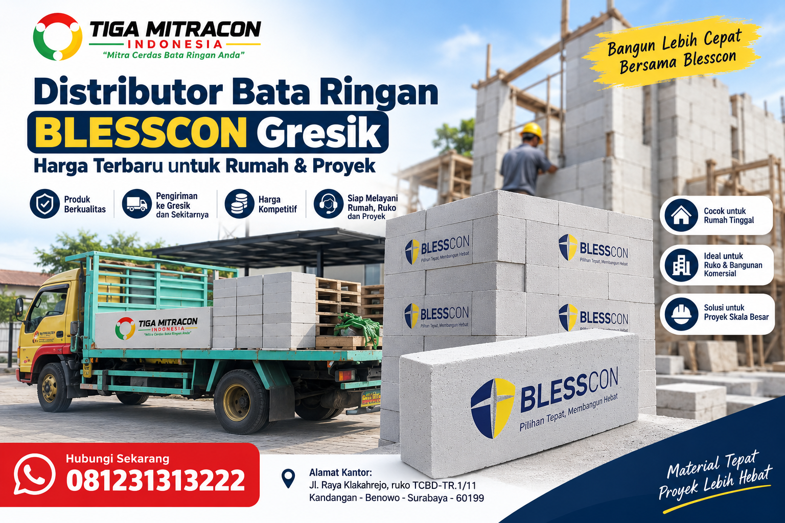 Pengiriman bata ringan Blesscon ke proyek di Gresik