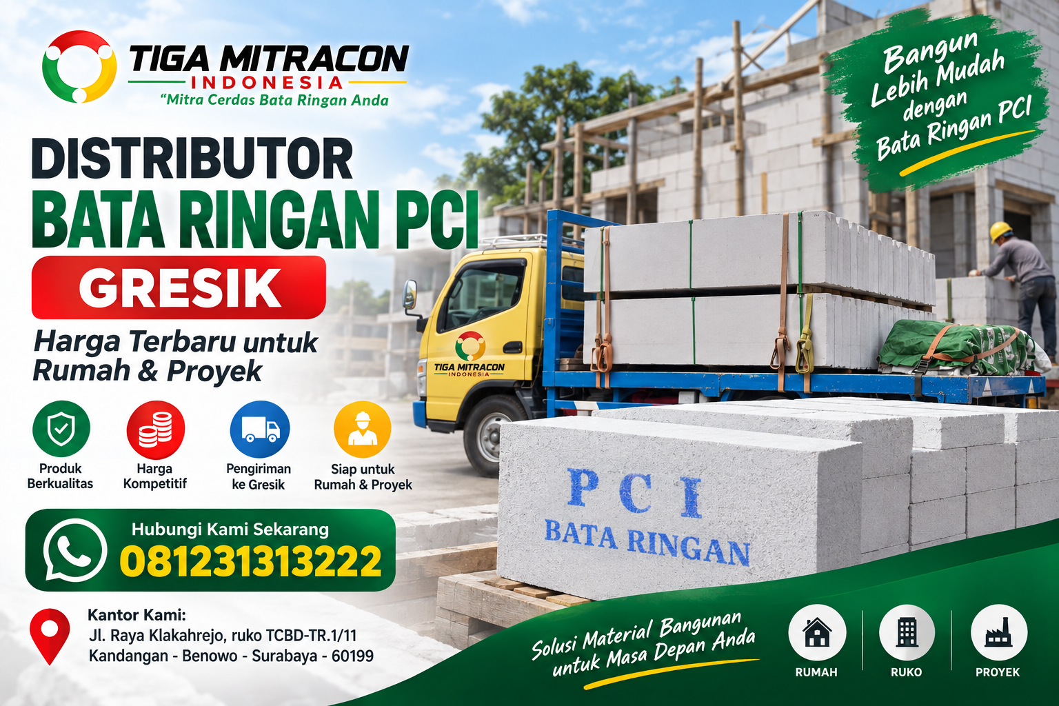 Distributor bata ringan PCI Gresik harga terbaru untuk rumah dan proyek