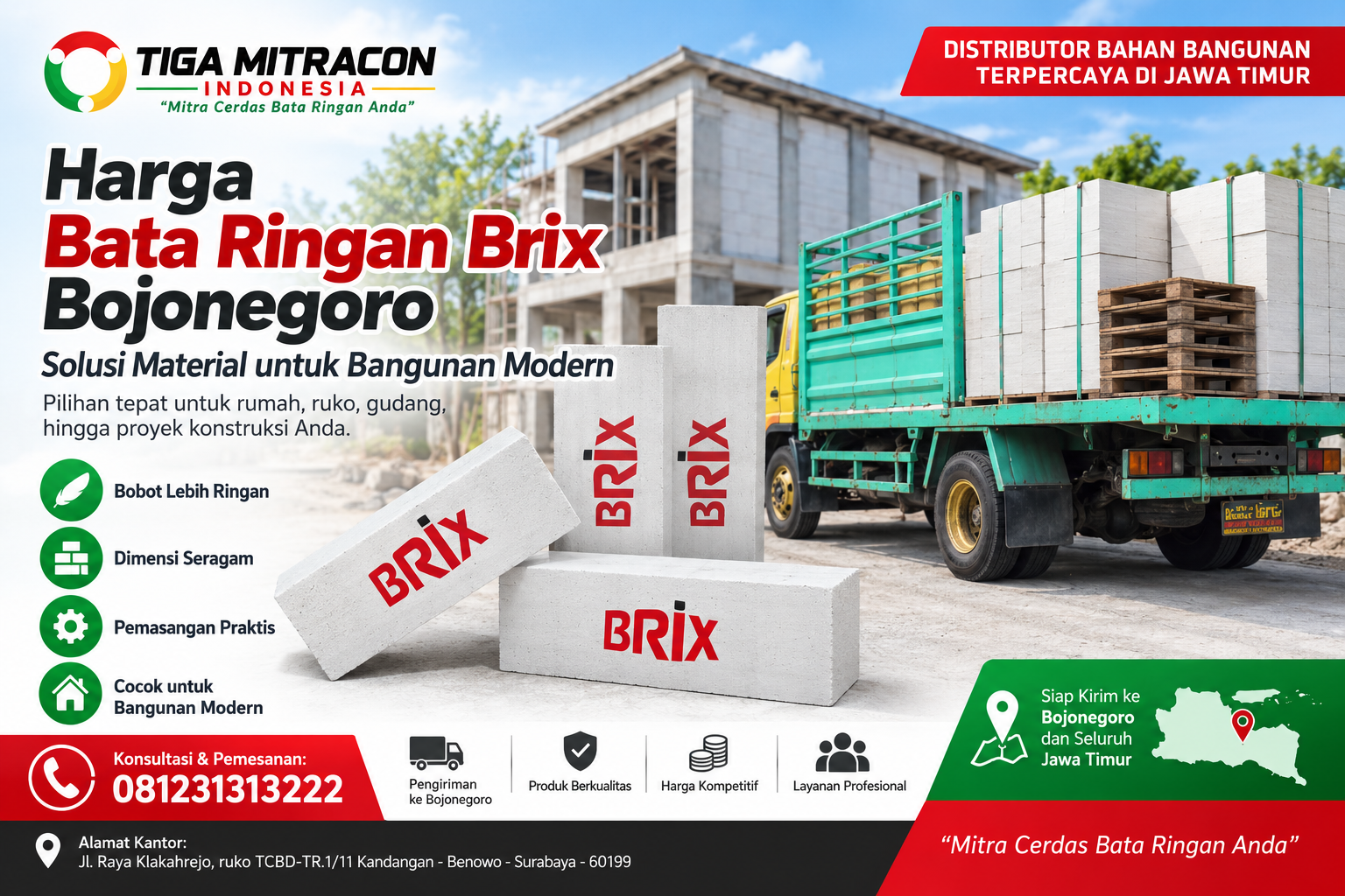 Harga bata ringan Brix Bojonegoro untuk material bangunan modern