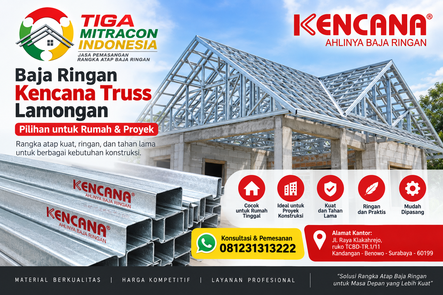 Baja ringan Kencana Truss Lamongan untuk rangka atap rumah dan proyek konstruksi