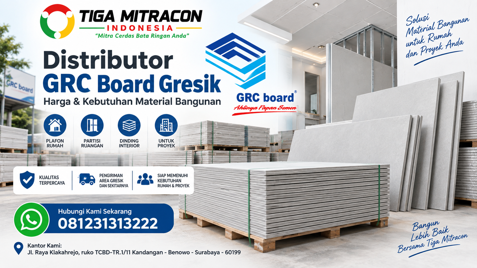 Distributor GRC Board Gresik untuk kebutuhan material bangunan rumah dan proyek