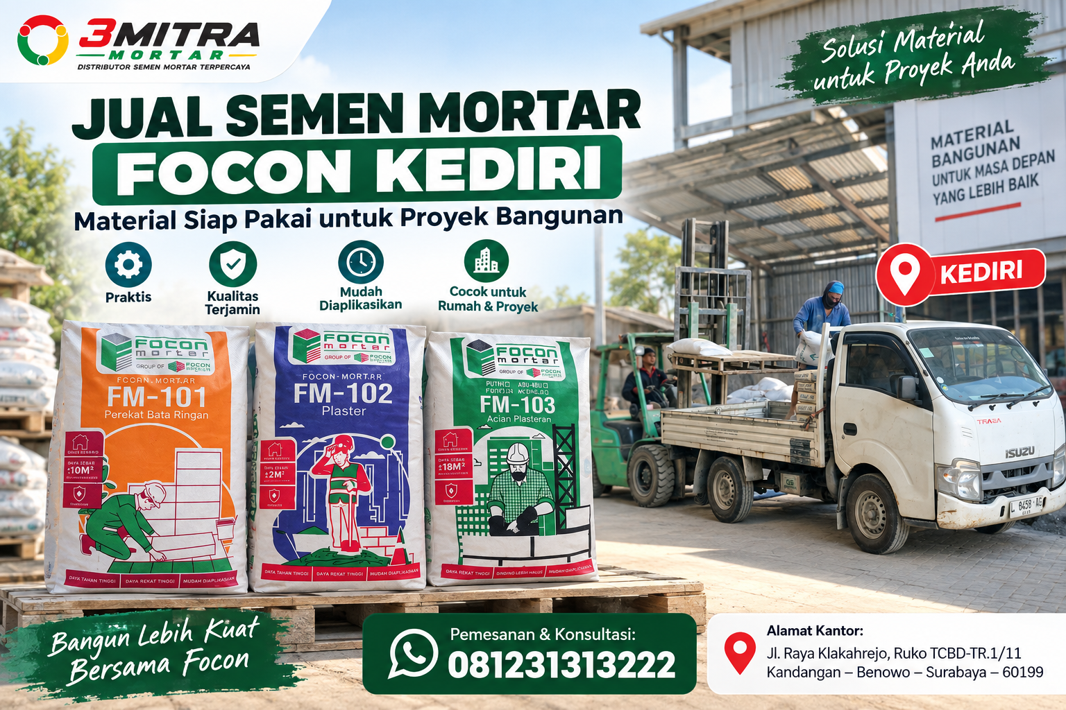 Jual Semen Mortar Focon Kediri – Produk Focon FM-101, FM-102 dan FM-103