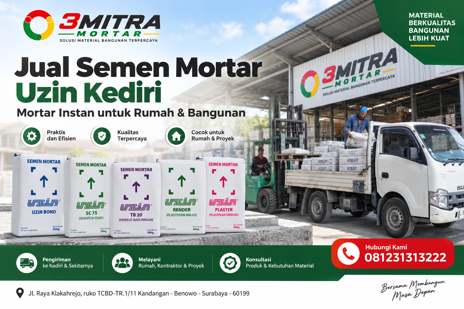 Jual semen mortar Uzin Kediri untuk kebutuhan rumah dan proyek bangunan