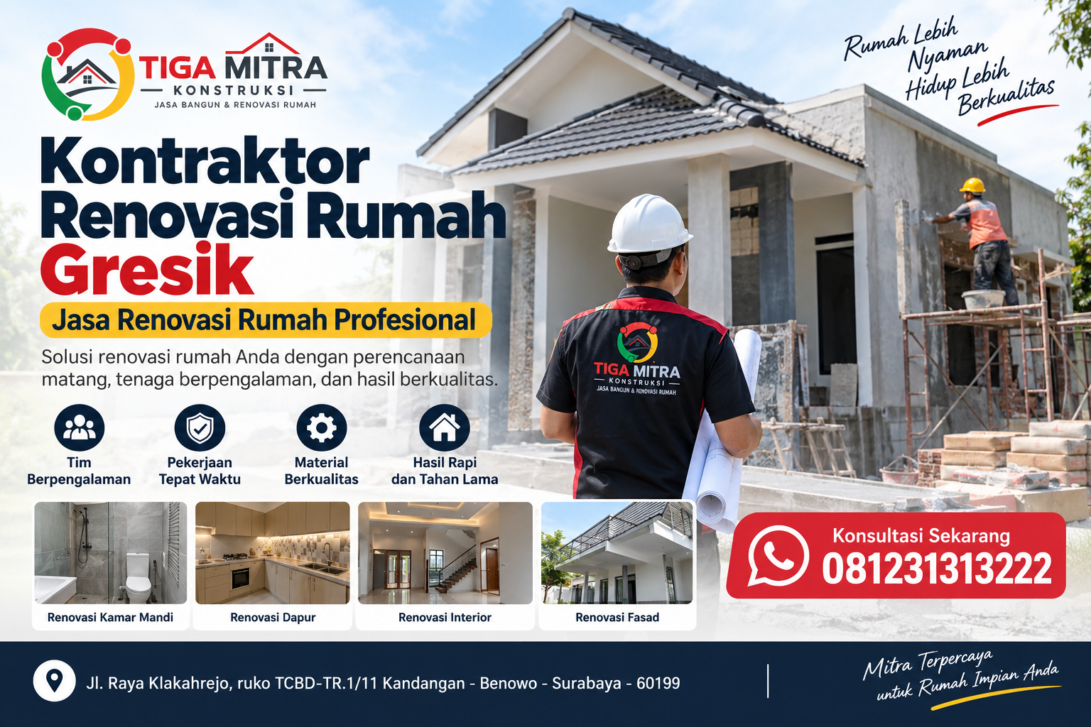 Kontraktor renovasi rumah Gresik profesional dengan layanan renovasi rumah dari Tiga Mitra Konstruksi