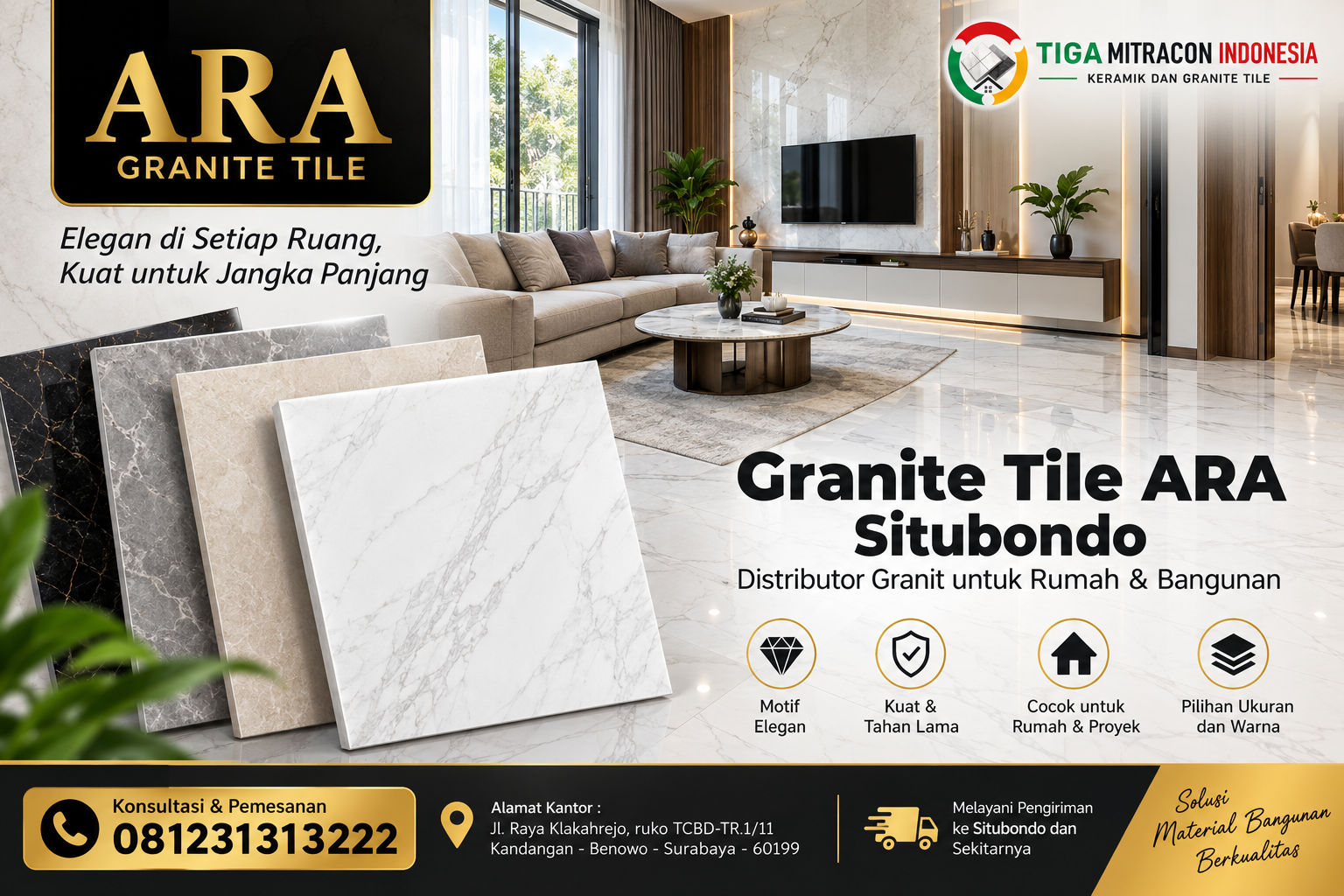 Granite Tile ARA Situbondo – distributor granit untuk rumah dan bangunan dengan pilihan motif elegan