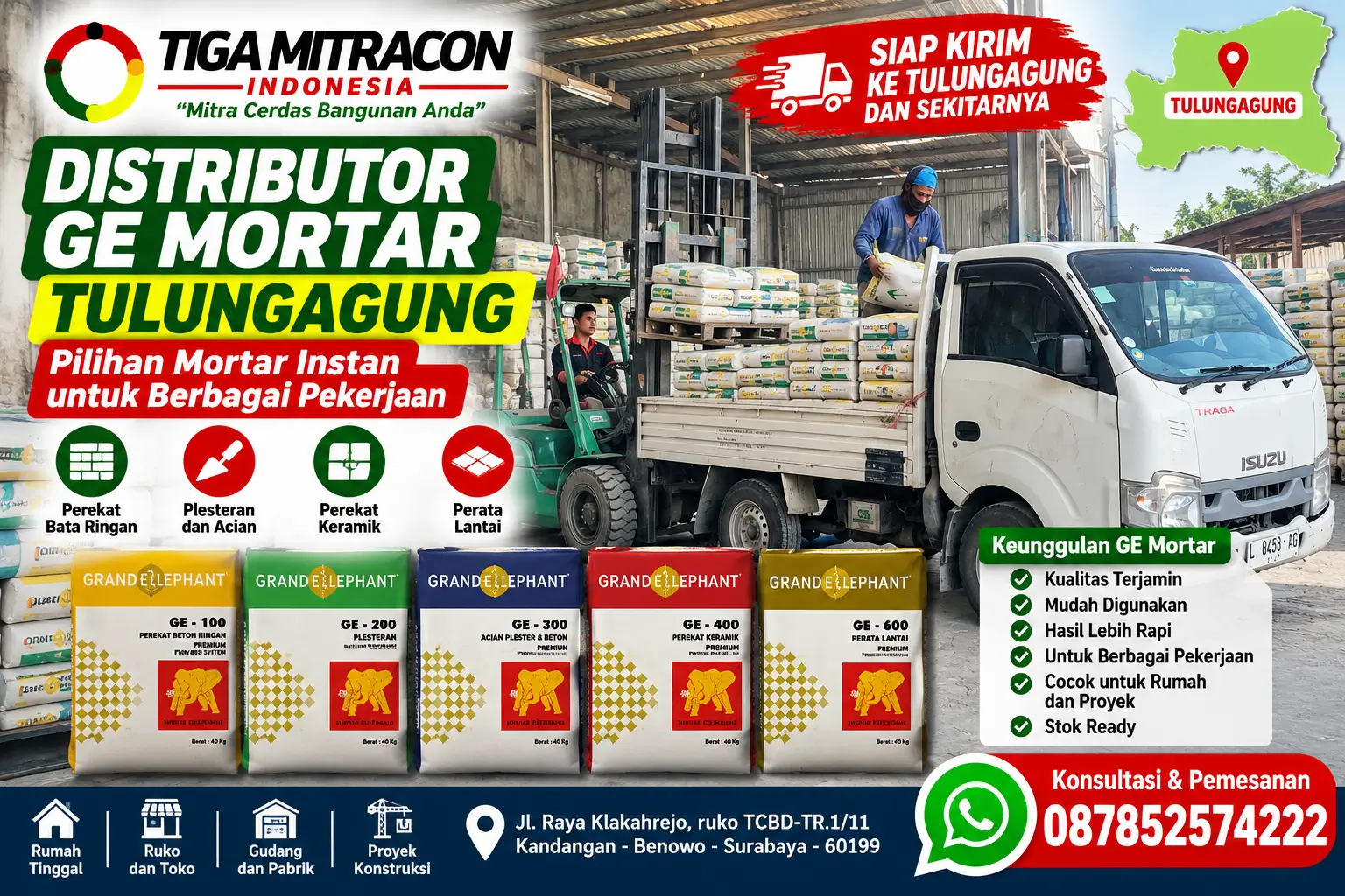 Distributor GE Mortar Tulungagung dengan layanan pengiriman Tiga Mitracon Indonesia