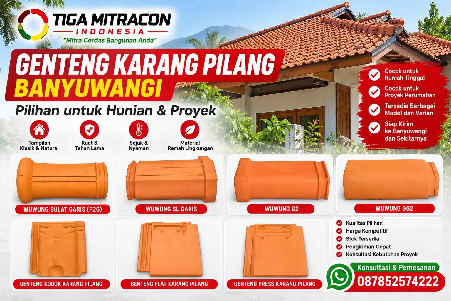 Genteng Karang Pilang Banyuwangi untuk hunian dan proyek dengan berbagai model