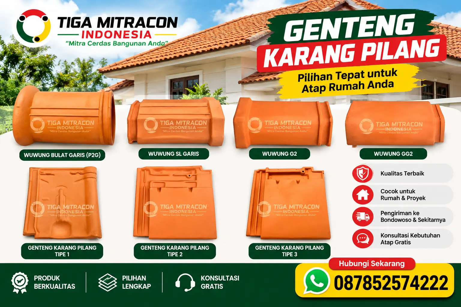 Genteng Karang Pilang Bondowoso untuk kebutuhan atap rumah dan proyek