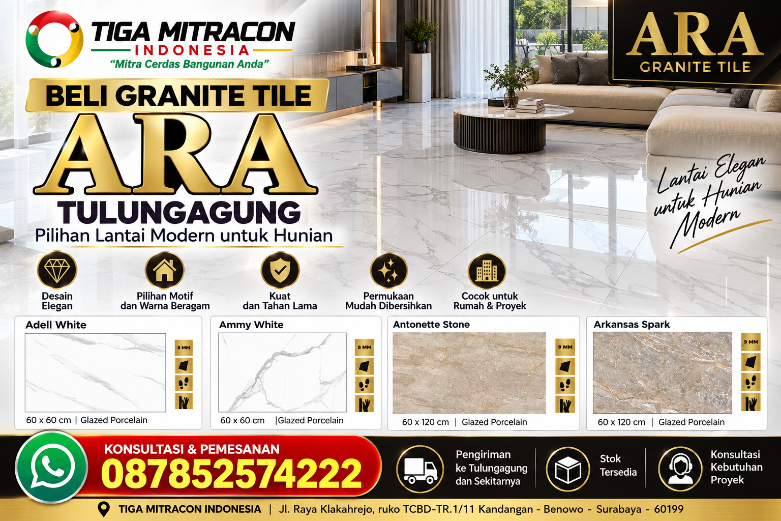 Granite Tile ARA Tulungagung untuk lantai modern rumah dan proyek