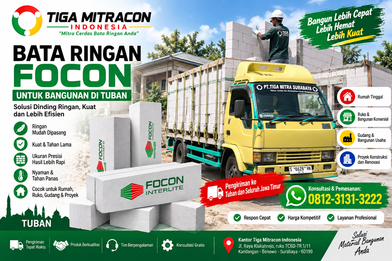 Bata Ringan Focon Tuban untuk material dinding rumah dan proyek konstruksi