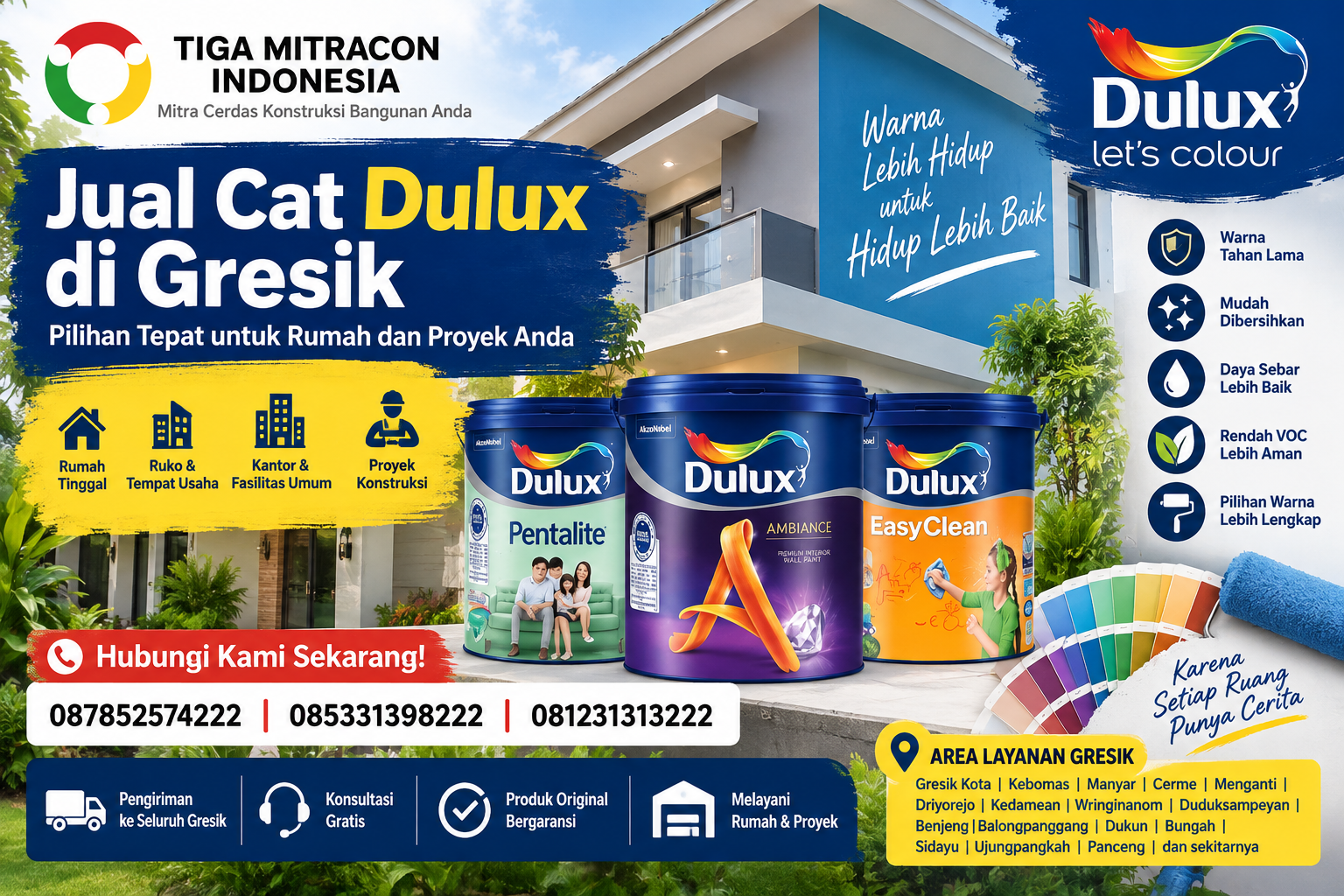 Jual Cat Dulux di Gresik untuk rumah dan proyek dengan layanan pengiriman PT Tiga Mitracon Indonesia