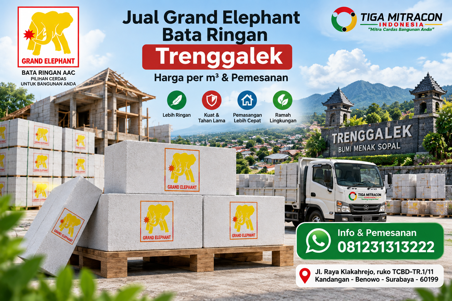 Grand Elephant Bata Ringan Trenggalek harga per m³ dan pemesanan