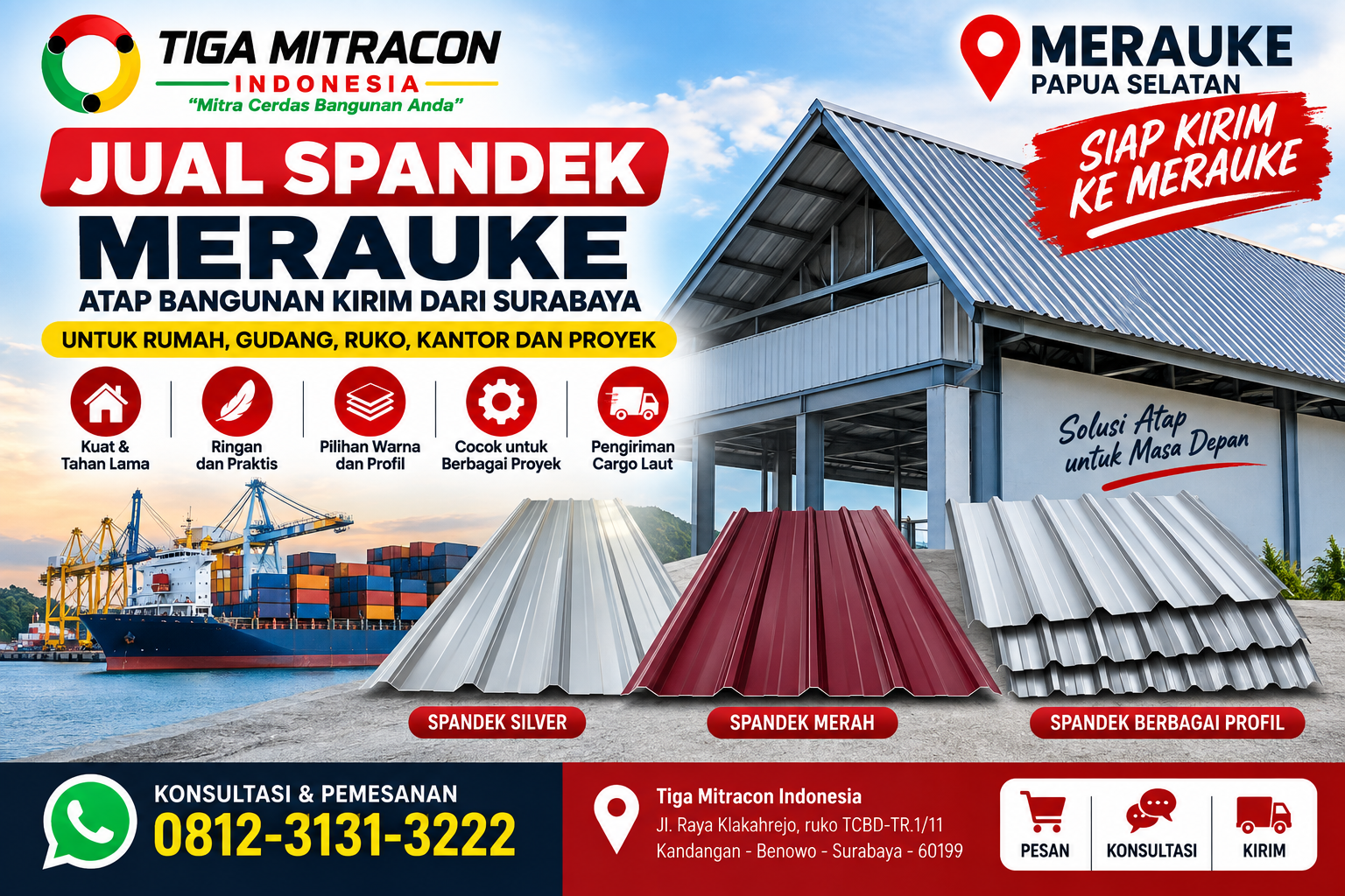 Jual spandek Merauke untuk atap rumah dan proyek kirim dari Surabaya