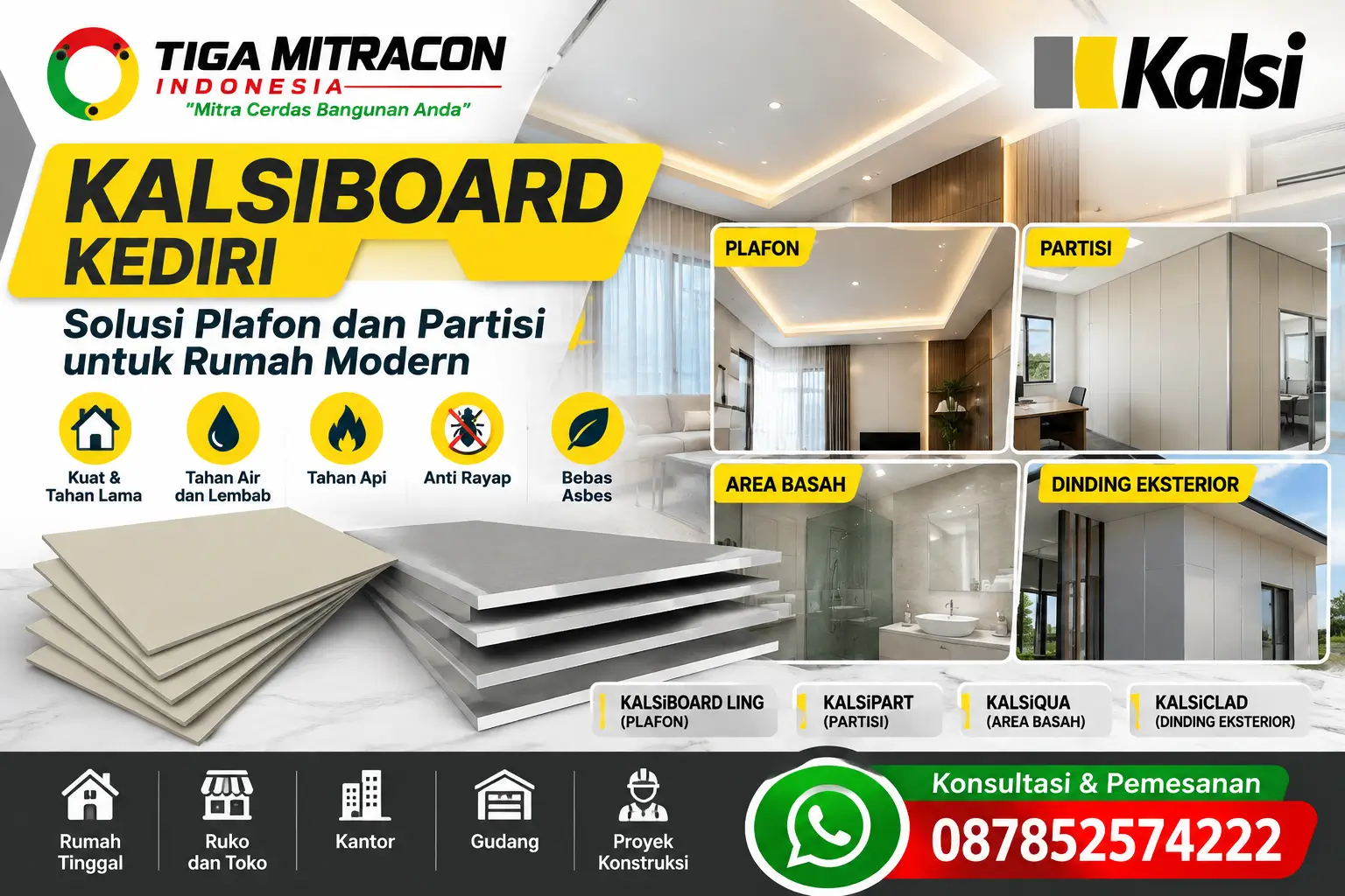 Kalsiboard Kediri untuk plafon dan partisi rumah modern