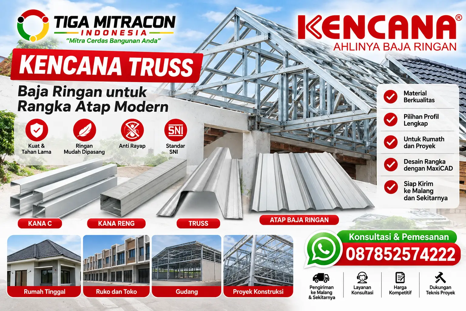 Kencana Truss baja ringan untuk rangka atap modern di Malang