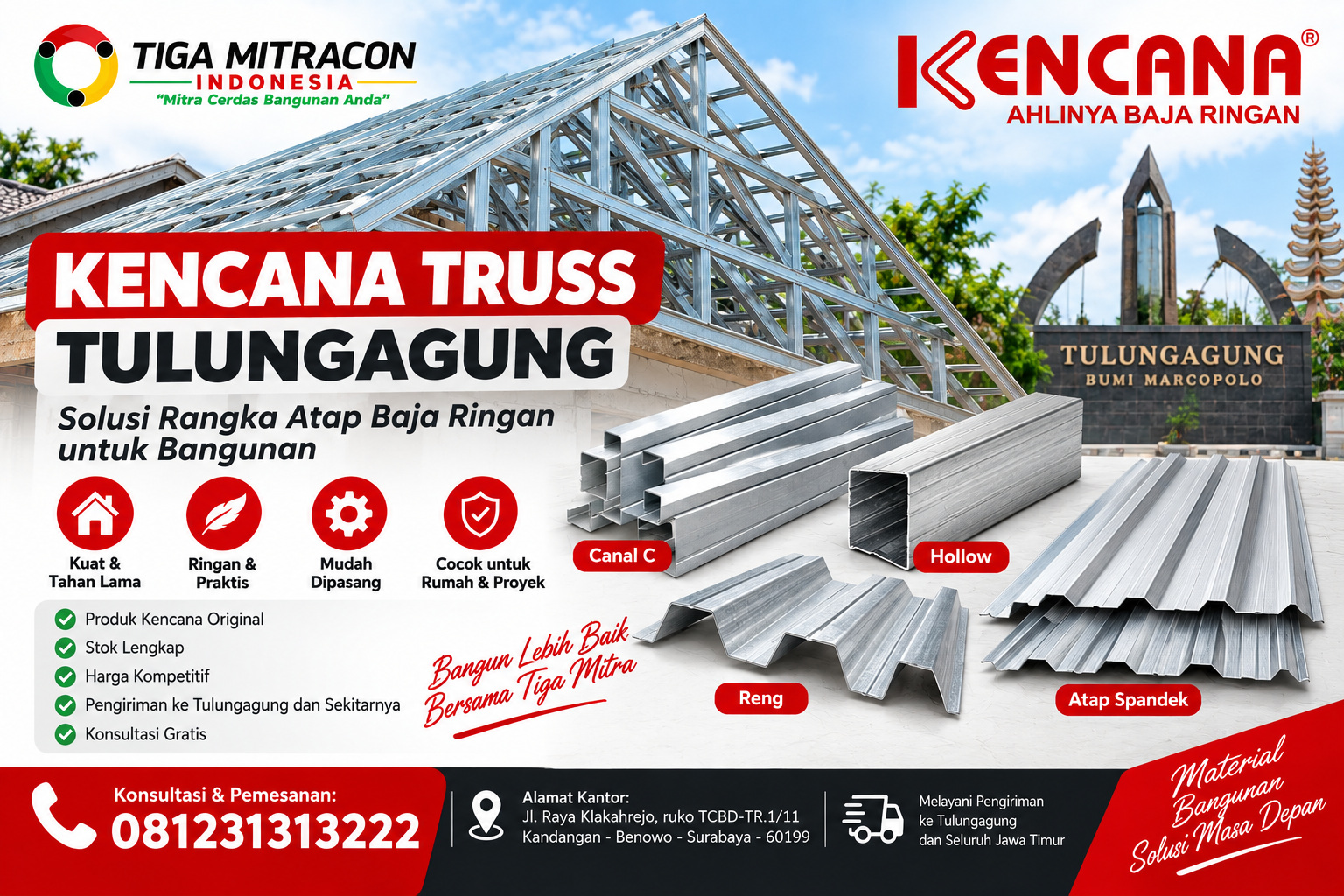 Kencana Truss Tulungagung – rangka atap baja ringan untuk rumah dan proyek bangunan