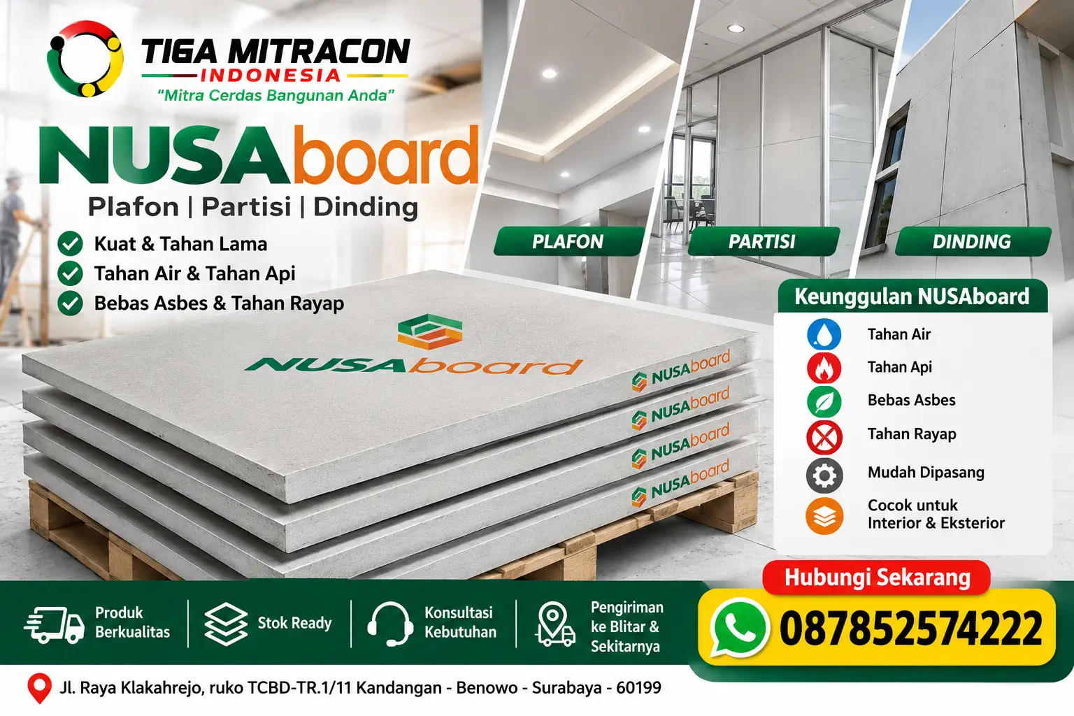 Jual Nusa Board Blitar untuk plafon, partisi dan dinding