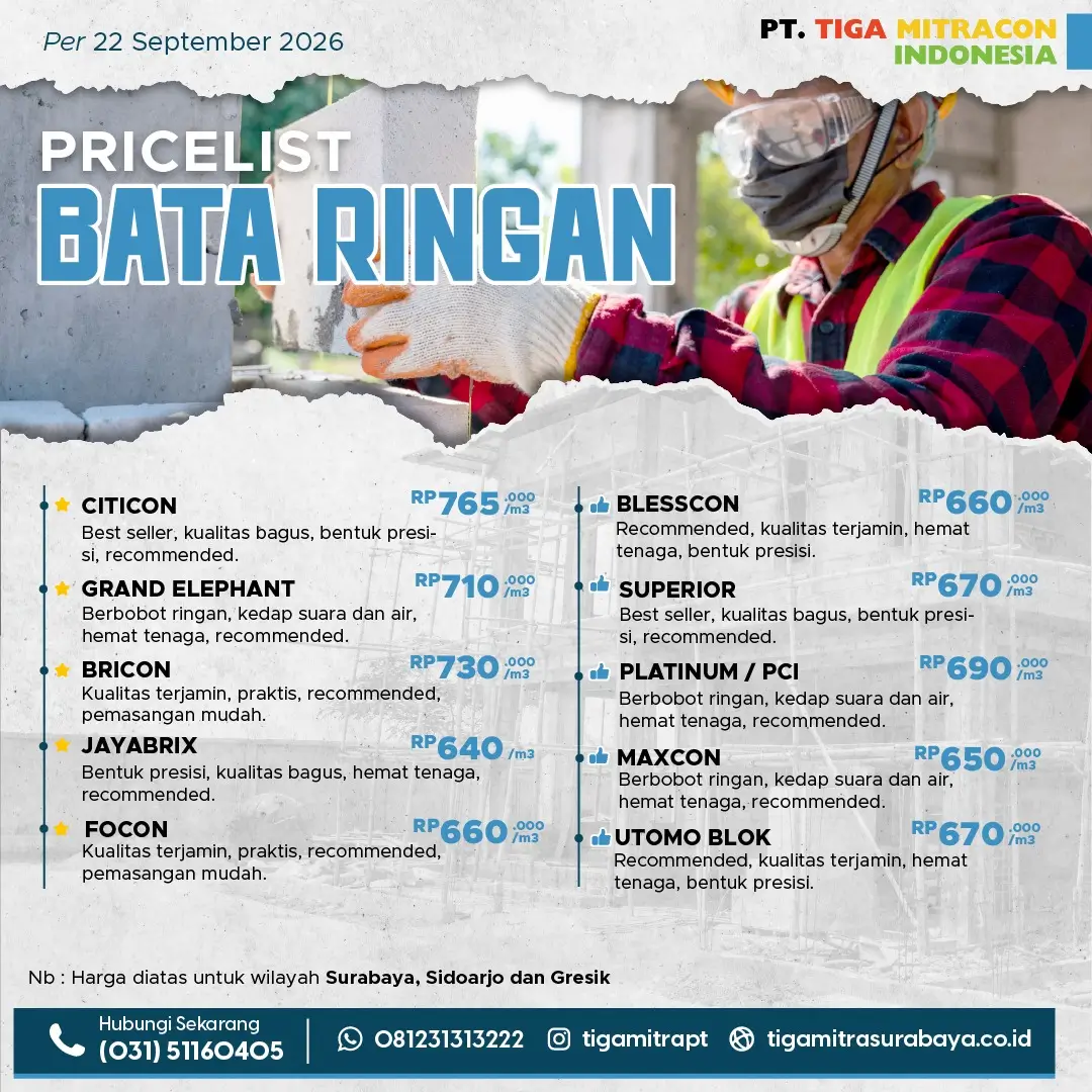 Harga Bata Ringan Update 25 September 2026