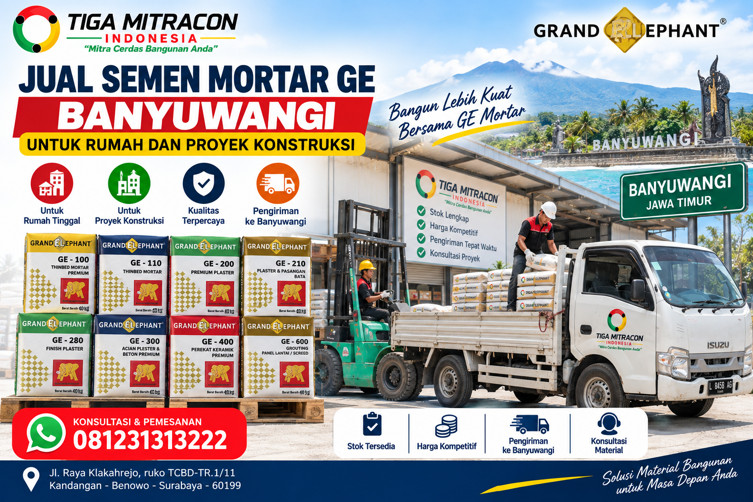 Jual Semen Mortar GE Banyuwangi untuk rumah dan proyek konstruksi
