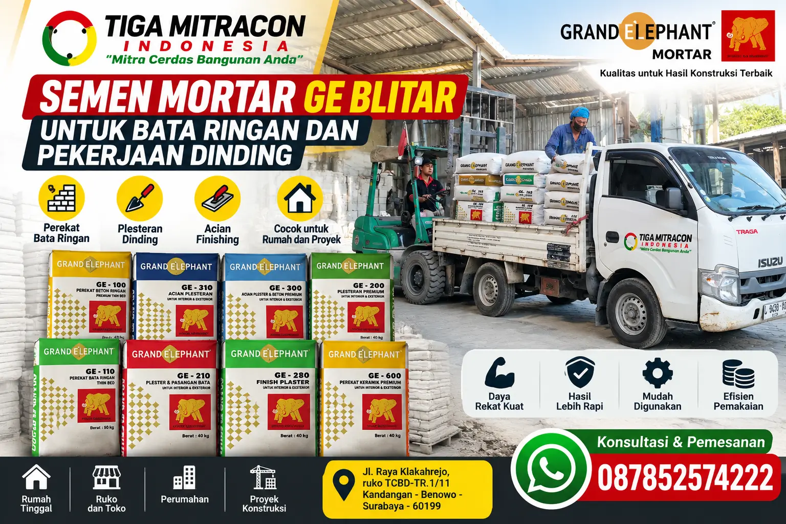 Semen Mortar GE Blitar untuk bata ringan dan pekerjaan dinding