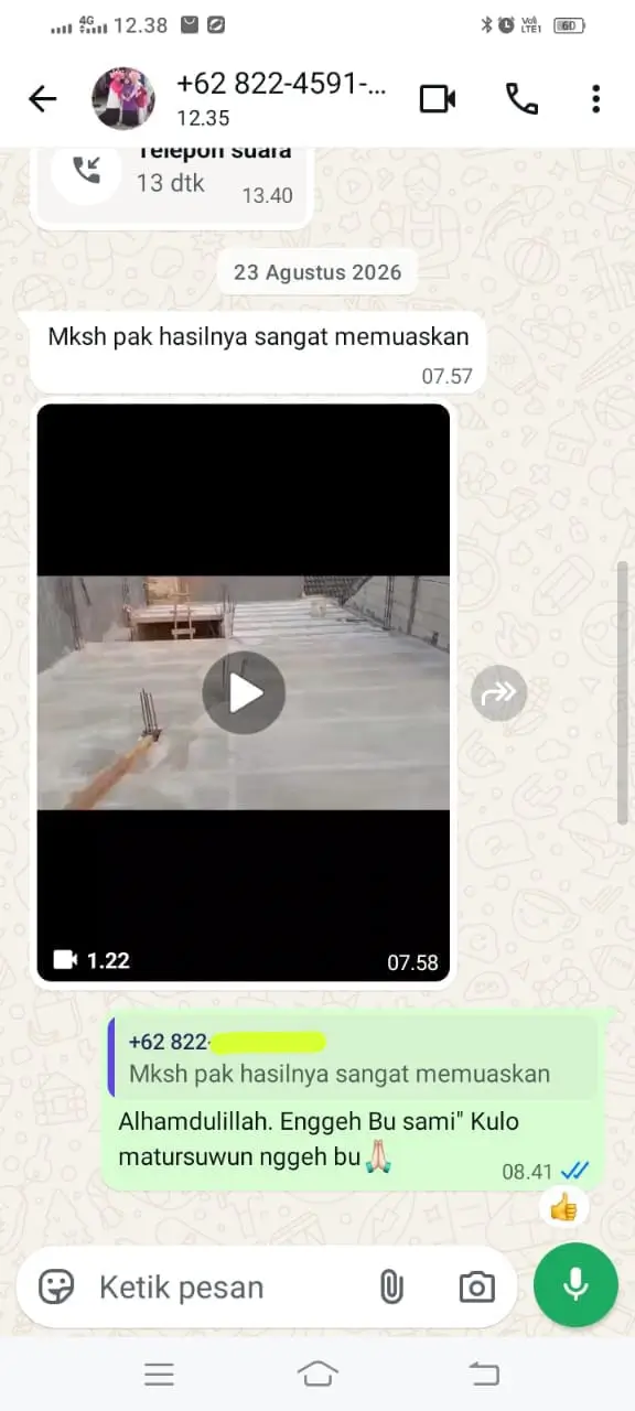 Testimoni pemasangan panel lantai Citicon seluas 48,024 m² oleh Ibu Sugiharti di Sidoarjo Jawa Timur