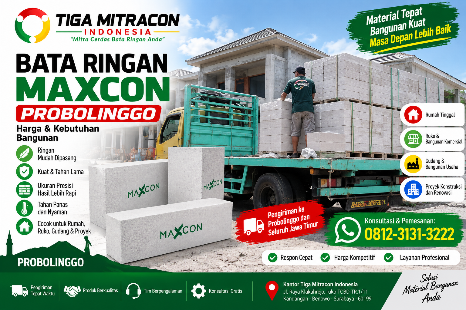 Bata Ringan Maxcon Probolinggo untuk pembangunan rumah dan proyek konstruksi