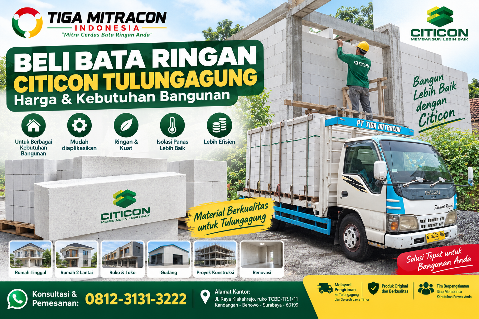 Beli Bata Ringan Citicon Tulungagung untuk kebutuhan rumah dan proyek bangunan