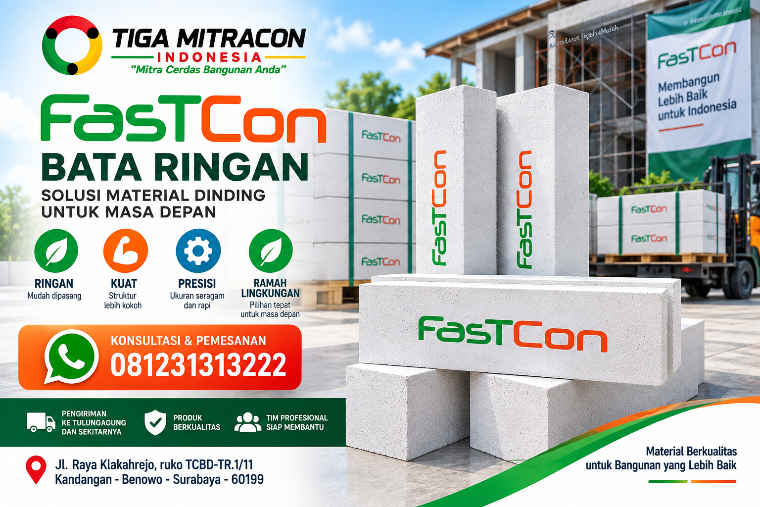 Beli Bata Ringan Fastcon Tulungagung untuk kebutuhan material dinding bangunan