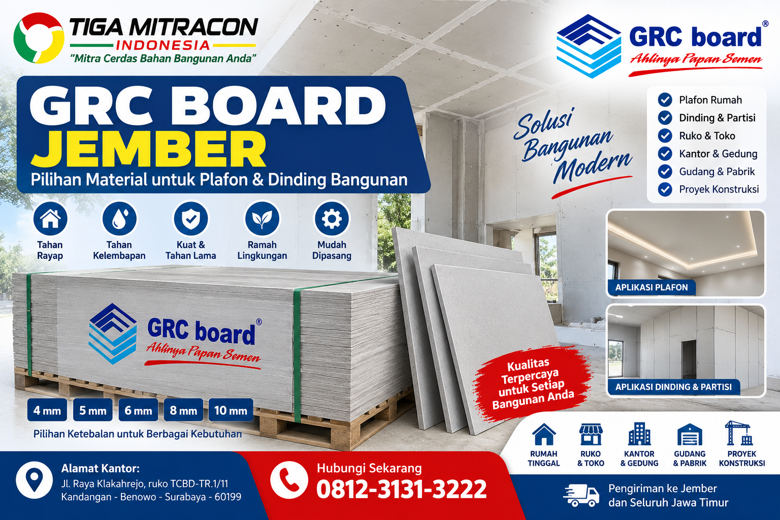 GRC Board Jember untuk plafon, dinding, partisi dan proyek bangunan