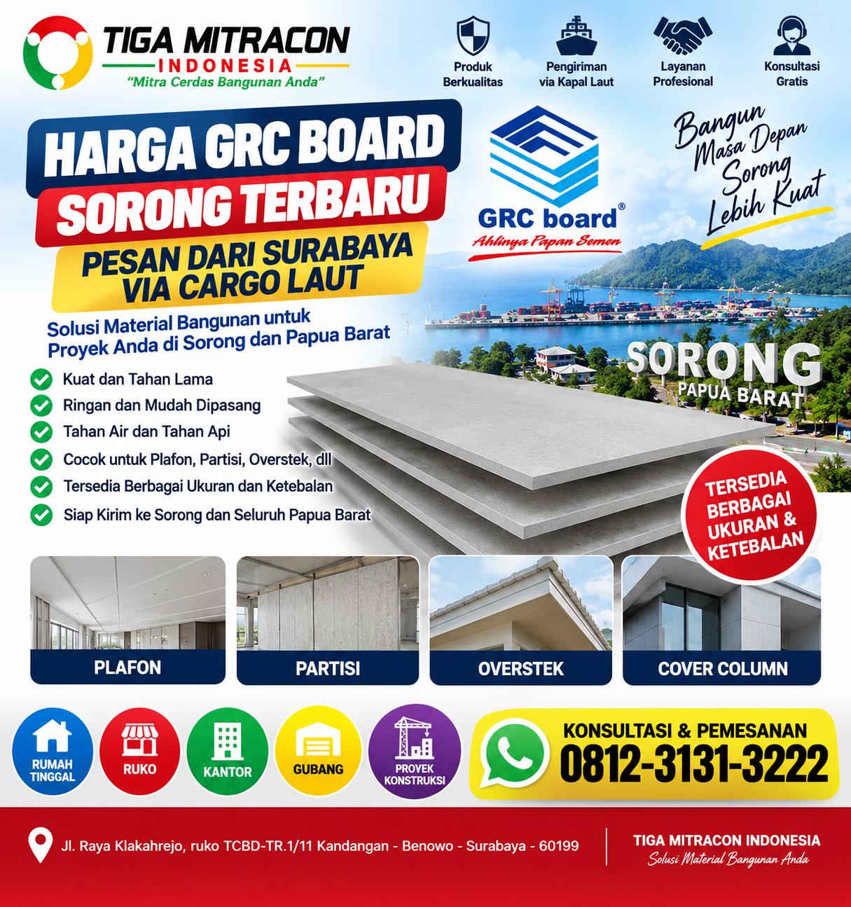Harga GRC Board Sorong terbaru untuk plafon dan proyek