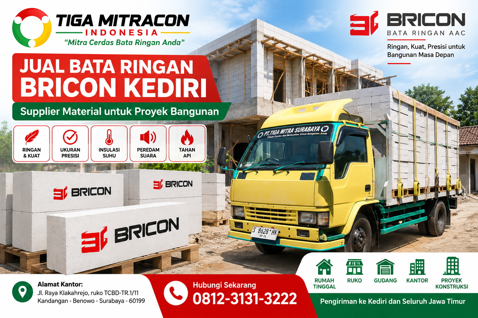 Jual Bata Ringan Bricon Kediri untuk rumah, ruko, gudang dan proyek bangunan
