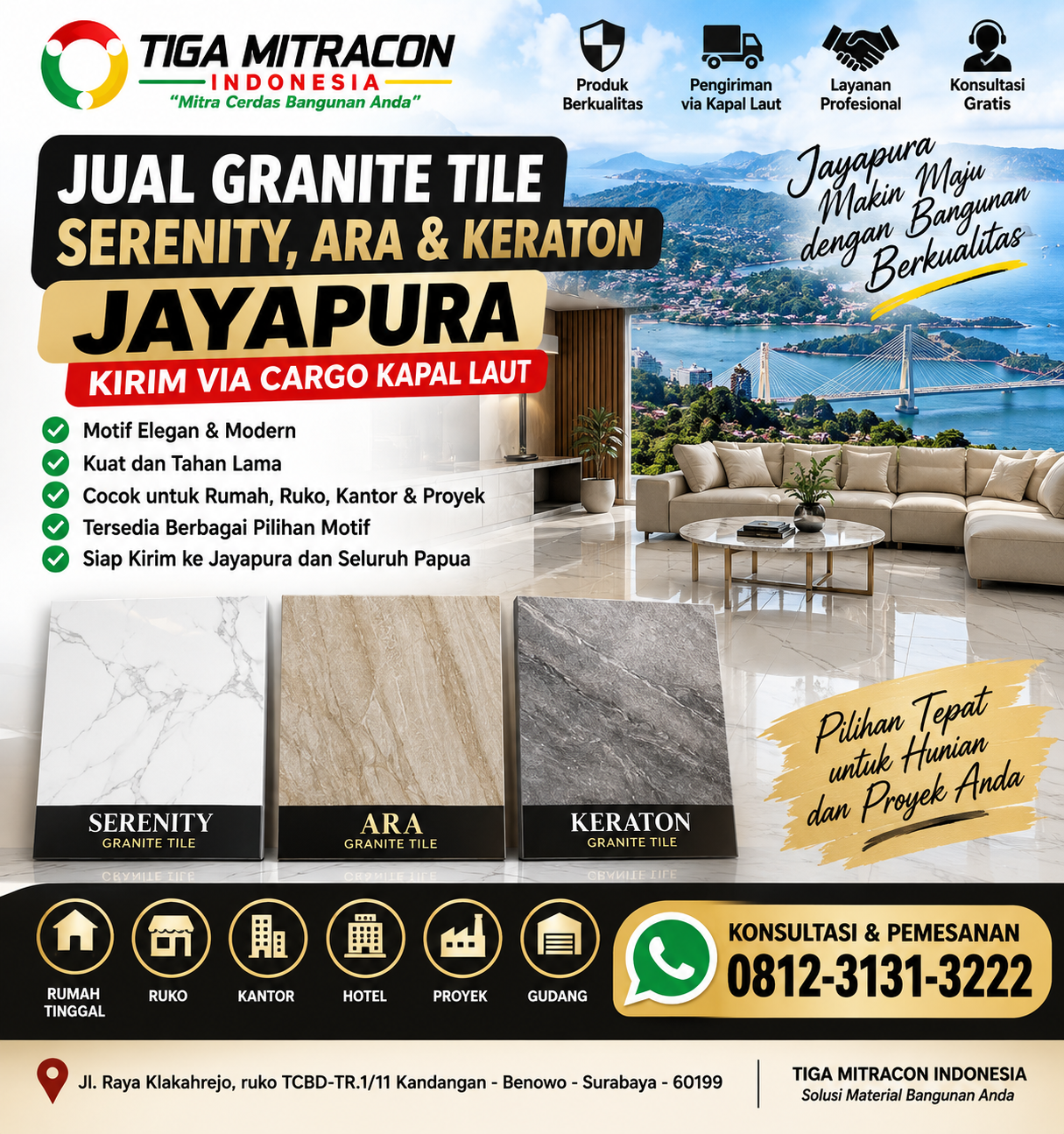 Jual granite tile Serenity ARA dan Keraton Jayapura untuk rumah dan proyek