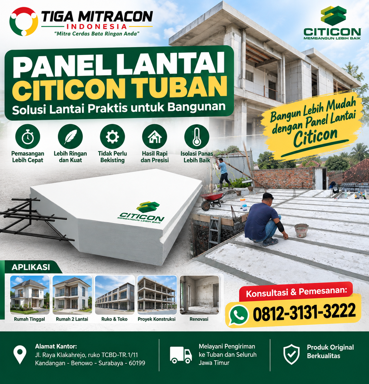 Panel Lantai Citicon Tuban untuk lantai rumah dan proyek bangunan