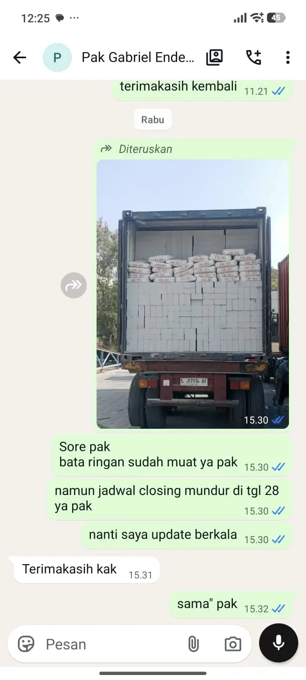 pembelian bata ringan Focon 29 kubik oleh Pak Gabriel untuk pengiriman ke Ende Flores NTT