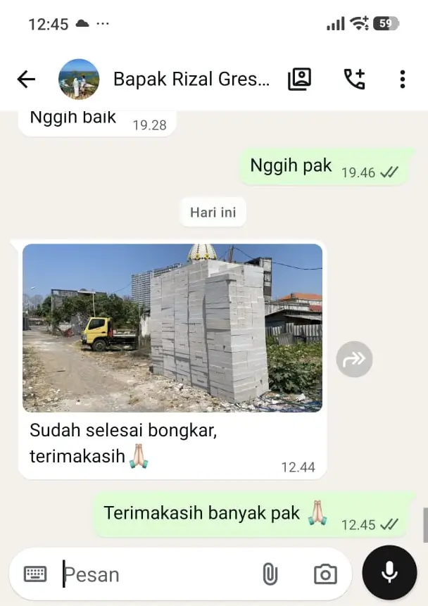 Testimoni pembelian bata ringan Grand Elephant ukuran 10 cm sebanyak 11,52 kubik oleh Bapak Rizal di Gresik