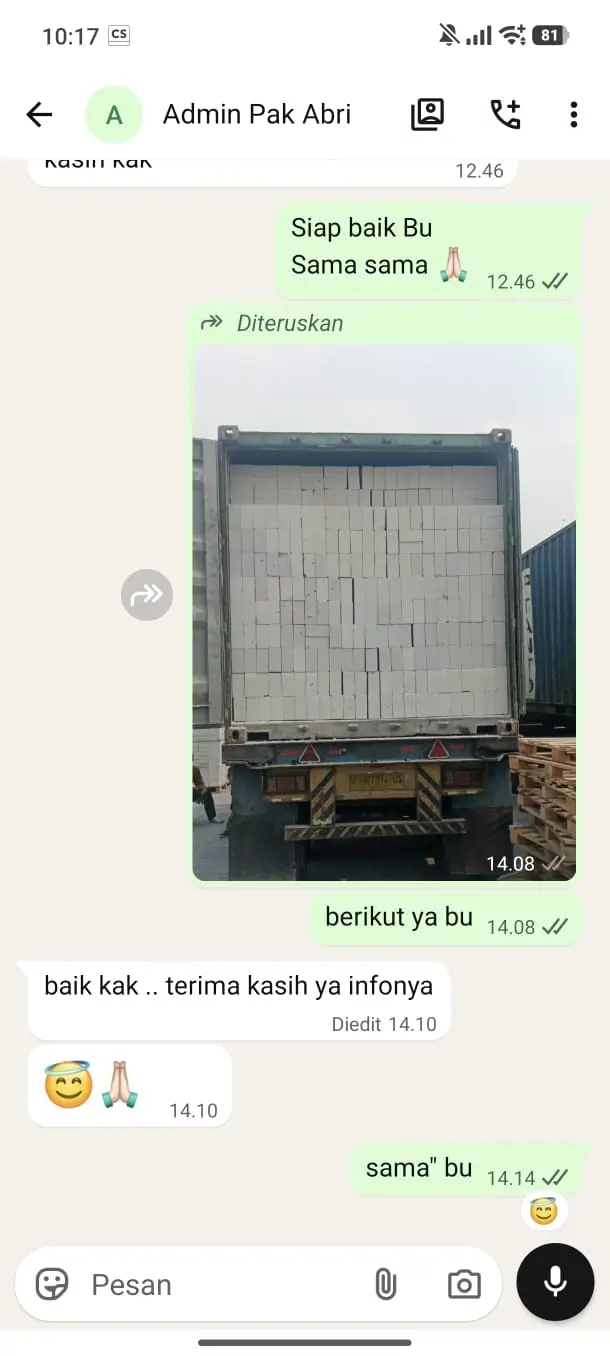 Testimoni pembelian 30 kubik bata ringan Focon ukuran 10 cm oleh Bapak Abri untuk pengiriman ke Papua